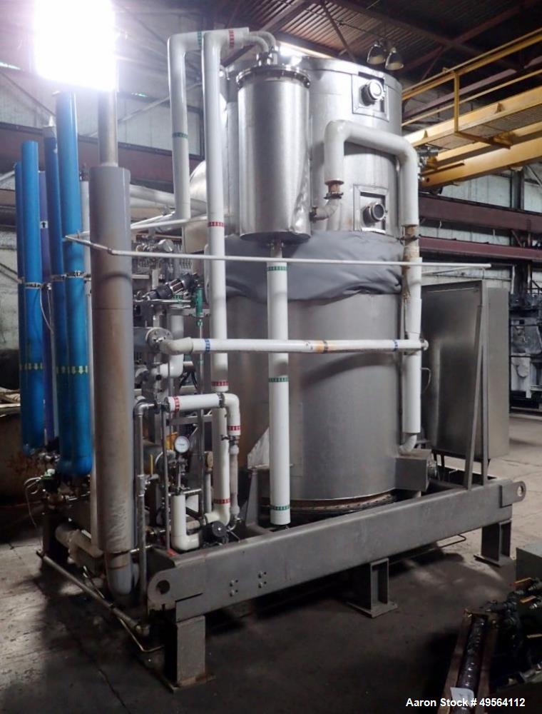 Used MECO Vapor Compression Still, Model PES1000MSSH. Nominally rated 1000 gph. 75 hp blower. Skid mounted. Serial# 7702, built 2001.