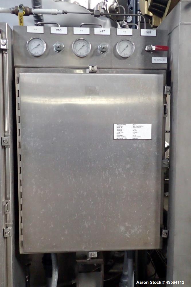 Used- MECO Vapor Compression Still, Model PES1000MSSH. Nominally rated 1000 gph. 75 hp blower. Skid mounted. Serial# 7702, b...