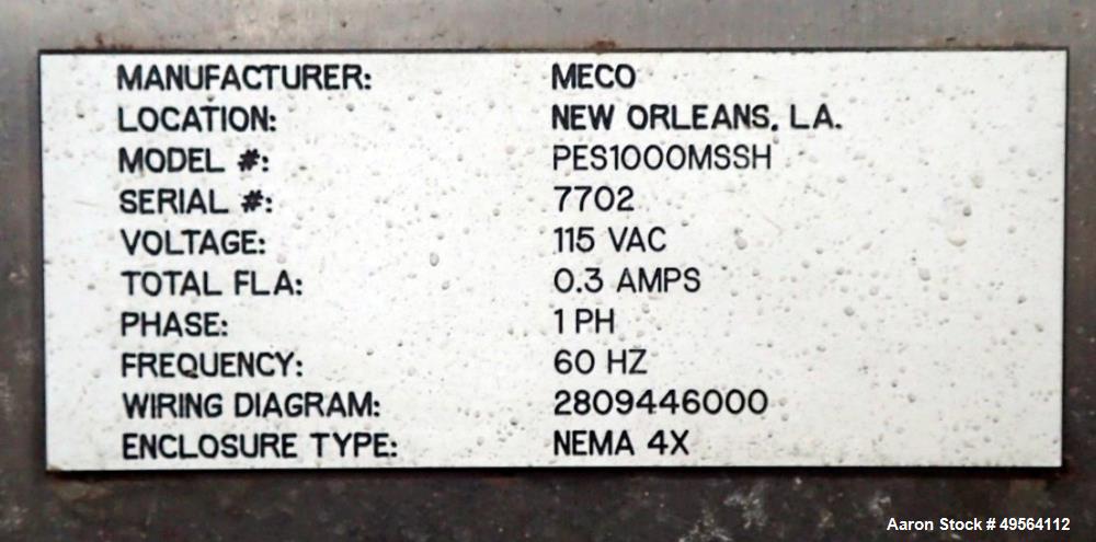 Used- MECO Vapor Compression Still, Model PES1000MSSH. Nominally rated 1000 gph. 75 hp blower. Skid mounted. Serial# 7702, b...