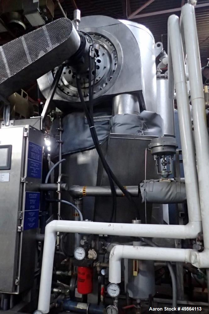 Used MECO Vapor Compression Still, Model PES1000MSSH. Nominally rated 1000 gph. 75 hp blower. Skid mounted. Serial# 7701, built 2001.