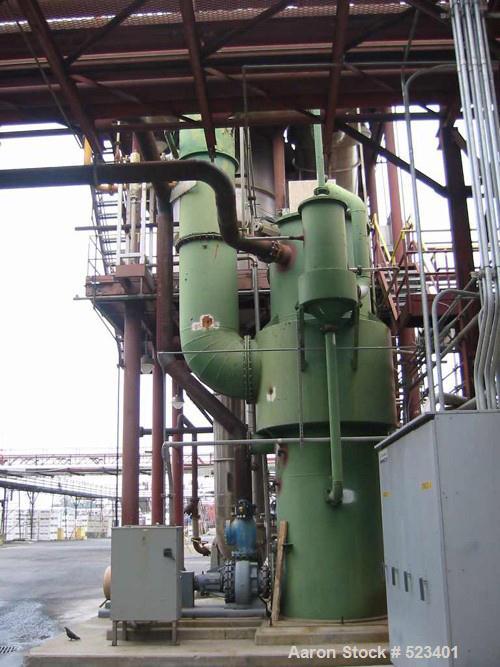 USED: Rossi Catelli double effect evaporator, model T60, rated 48,400 lbs/hour water evaporation, feed rate of 60,000 lbs/hour, finished product rate of 12,000 lbs/hour, 316 stainless steel. Used to ...