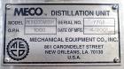 Used MECO Vapor Compression Still, Model PES1000MSSH. Nominally rated 1000 gph. 75 hp blower. Skid mounted. Serial# 7702, built 2001.