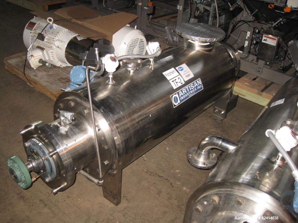 Used Artisan Rotoherm evaporation system, consisting of One 5 sq ft surface area Artisan Rototherm counter-curent evaporator, 316L stainless steel construction, approximately 18" diameter x 48" long ...