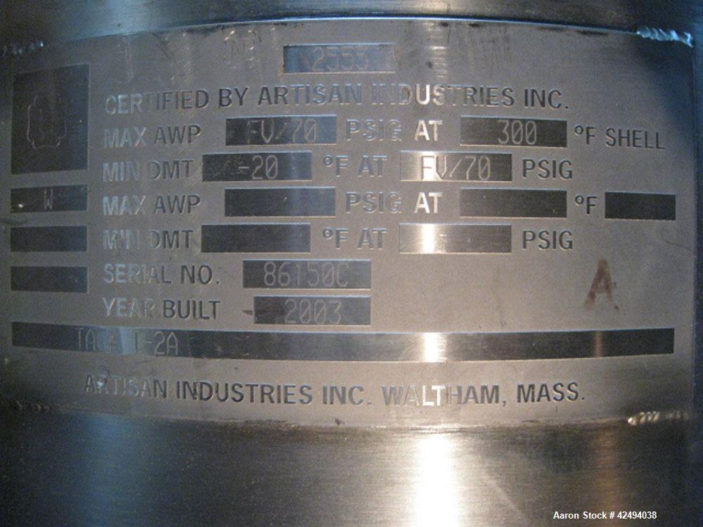 Used Artisan Rotoherm evaporation system, consisting of One 5 sq ft surface area Artisan Rototherm counter-curent evaporator, 316L stainless steel construction, approximately 18" diameter x 48" long ...