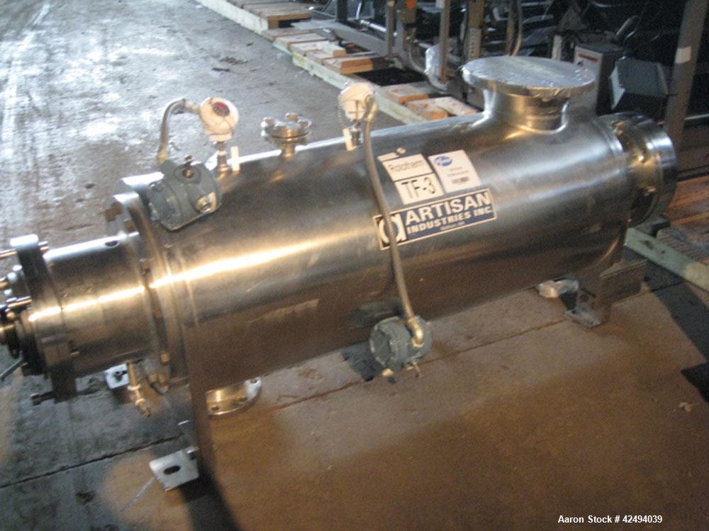 Used Artisan Rotoherm evaporation system, consisting of (1) 5 sq ft surface area Artisan Rototherm counter-curent evaporator, 316L stainless steel construction, approximately 18" diameter x 48" long ...