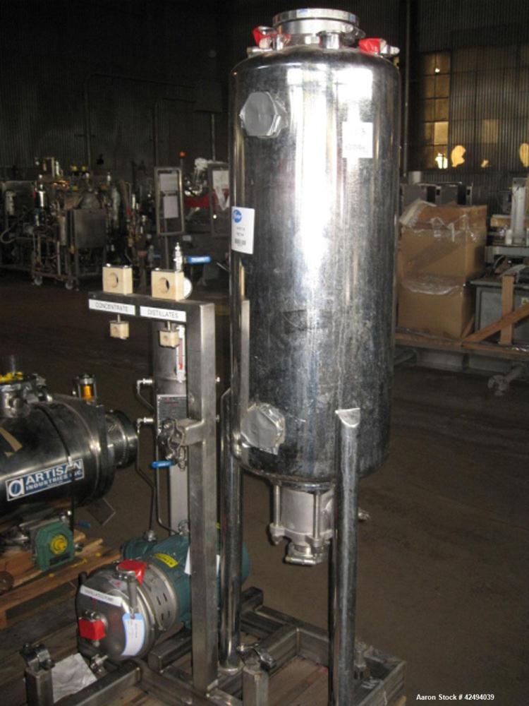 Used Artisan Rotoherm evaporation system, consisting of (1) 5 sq ft surface area Artisan Rototherm counter-curent evaporator, 316L stainless steel construction, approximately 18" diameter x 48" long ...
