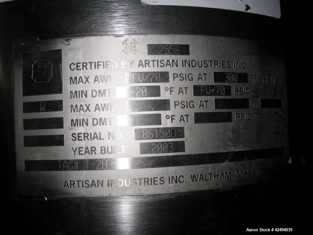 Used Artisan Rotoherm evaporation system, consisting of (1) 5 sq ft surface area Artisan Rototherm counter-curent evaporator, 316L stainless steel construction, approximately 18" diameter x 48" long ...