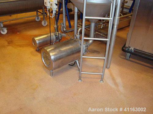 Used APV 2 Stage Evaporator, Capacity Approximately 4400 lbs/hr (2000 Kg/hr) finished product consisting of: (2) APV evaporators 29.25” diameter x 46.8” straight side (750 mm diameter x 1200 mm strai...