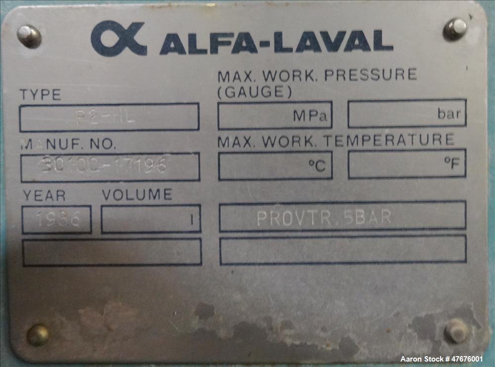 Used Alfa-Laval Centri-Therm Centrifugal Evaporator, Model CT-6