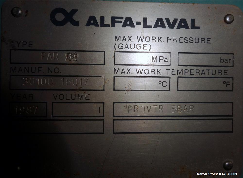 Used- Alfa-Laval Centri-Therm Centrifugal Evaporator, Model CT-6