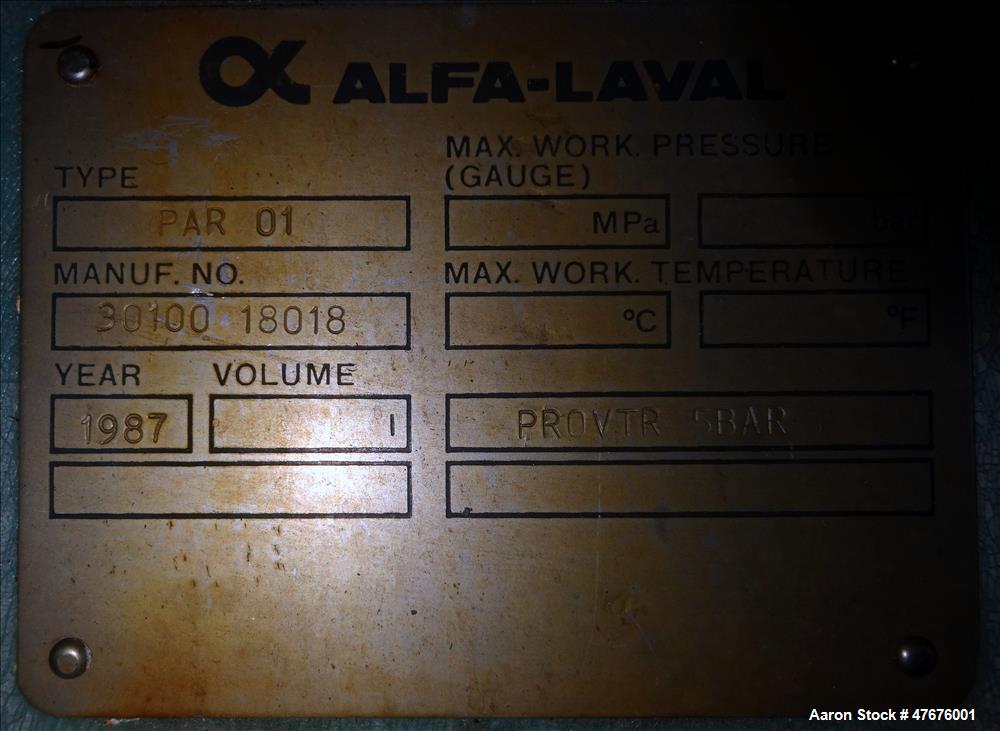 Used Alfa-Laval Centri-Therm Centrifugal Evaporator, Model CT-6
