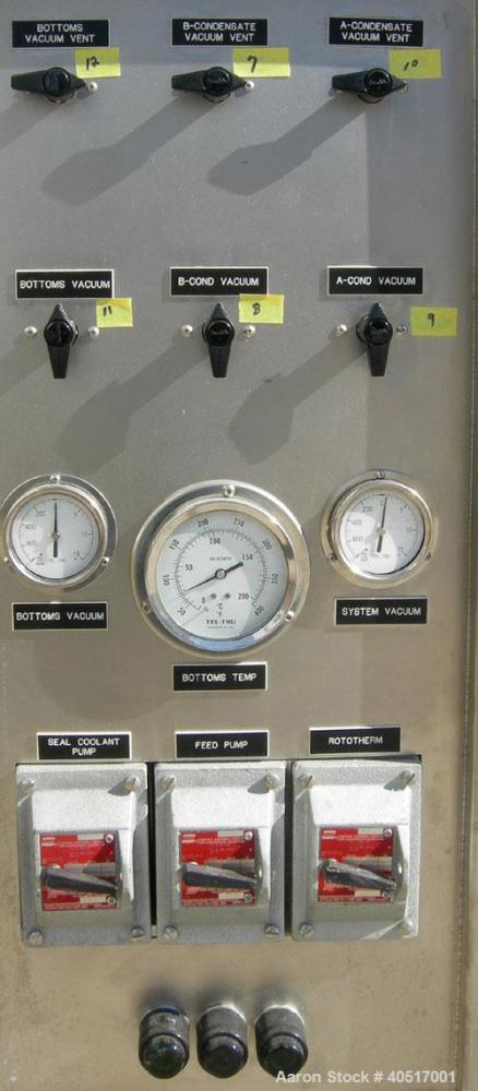 Used Artisan Single Cylinder Thin Film Evaporator, Model Protherm 50.  .5 square feet, horizontal, 316 stainless steel contact areas. 3-7/8" diameter x 13-1/2" long jacketed chamber. Internal rated F...