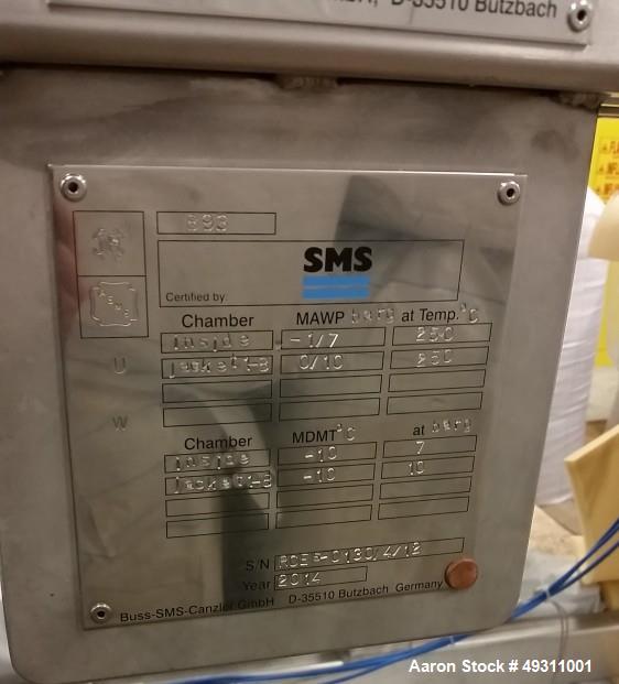 Unused: Buss-SMS-Canzler, Model Reacom, High Viscosity Horizontal Thin Film Processor. Twin Shaft design. Co-Current rotation direction. 1:1 Speed ratio. Stainless steel construction. Operation condi...