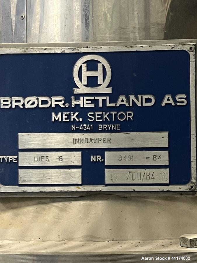 Used BRODR. HETLAND HIFS 6 Pilot Falling Film Vacuum Evaporator – 316L Stainless Steel Protein Processing System