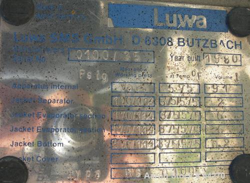 Used Luwa Filmtruder, Model HS-0100