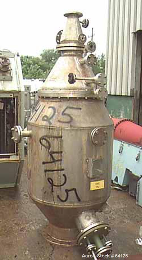 USED: Luwa evaporator, type LB-0350-K78. 316 stainless steel (VA1.457) construction. 16.9" diameter x 110" straight side (320mm dia x 2821mm st side). 35.8 square feet (3.5m2). 171 rpm by an 8 hp/5.3...