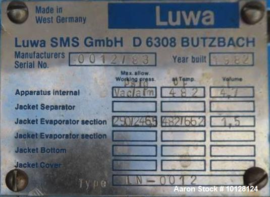 Used Luwa LN-0012 B Vertical Thin Film Evaporator Package | 1.4 Sq. Ft. Wiped Film Evaporator