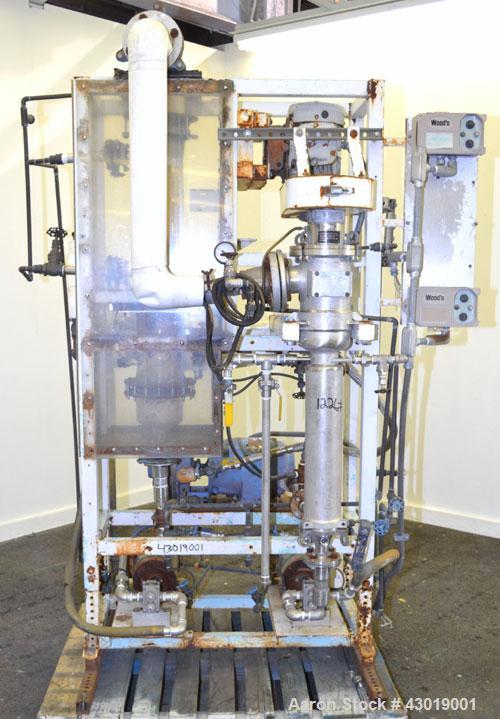 Used Luwa Thin Film Evaporator, Model NL-082/500/14, 316 Stainless Steel. Approximately 1.4 square feet surface area, 3" diameter x 21" long jacketed thermal section. Internal rated -1 bar (-14.50 ps...
