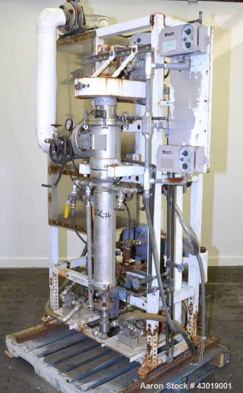 Used Luwa Thin Film Evaporator, Model NL-082/500/14, 316 Stainless Steel. Approximately 1.4 square feet surface area, 3" diameter x 21" long jacketed thermal section. Internal rated -1 bar (-14.50 ps...