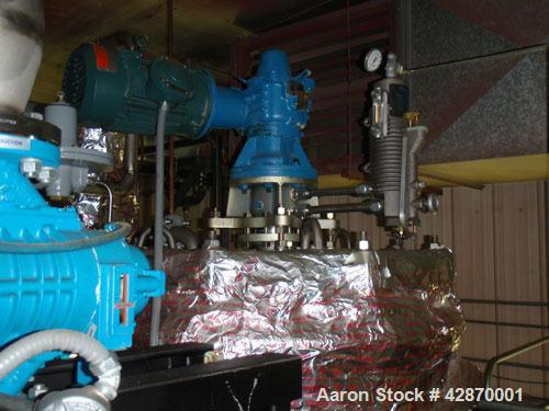 Used Pfaudler Wipe Film Evaporator. Approximately 25 square feet, 316 stainless steel, internal rated 25 psi/full vacuum @ 650 deg F, jacket rated 150 psi @ 650 deg F, 4 gpm, rated capacity 2 mm gall...