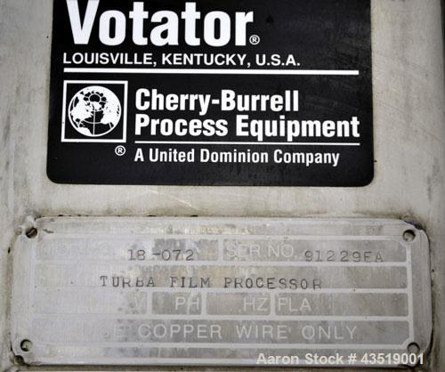 Used Votator Turba-Film Agitated Thin Film Evaporator, Model 18-072, 316L Stainless Steel.  26 Square feet heat transfer area. (1) 18” Diameter x 72” long vertical chamber with a 4 point rotor. Inter...