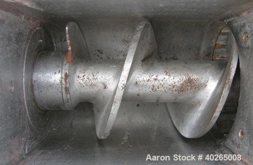 Used Bonnot extruder,  8" diameter screw (6" pitch) x 12" long jacketed barrel, carbon steel.  Top feed 8" x 12".  With conditioner screw.  Main drive 20 hp Reeves variable speed belt driven thru a D...