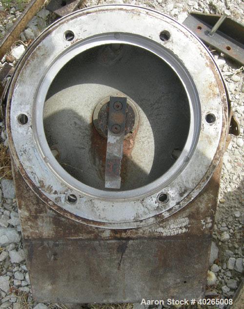 Used Bonnot extruder,  8" diameter screw (6" pitch) x 12" long jacketed barrel, carbon steel.  Top feed 8" x 12".  With conditioner screw.  Main drive 20 hp Reeves variable speed belt driven thru a D...