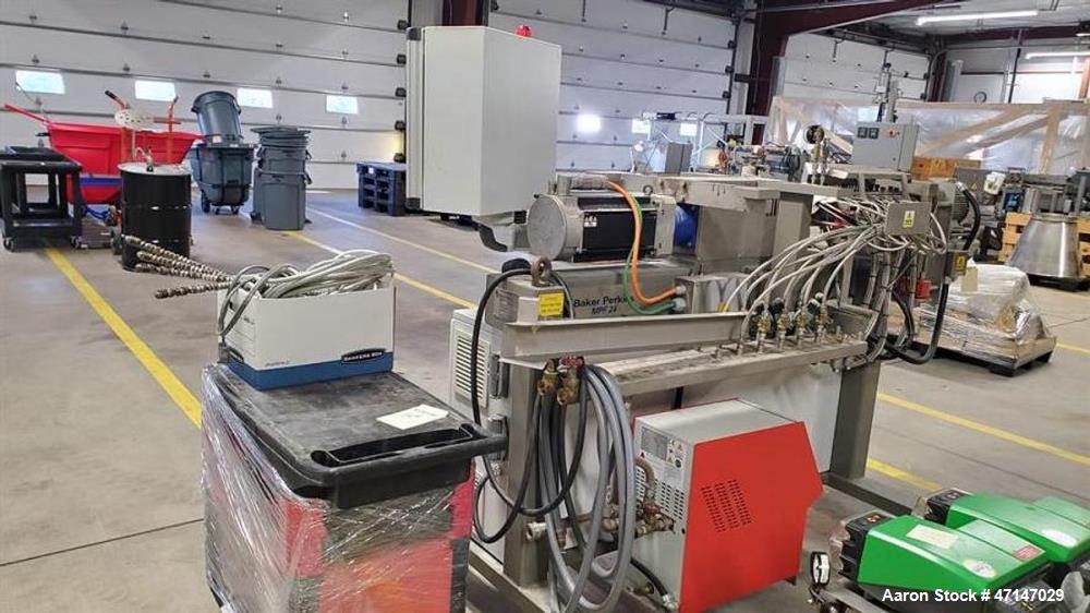 Used Baker Perkins MP24 Twin Screw Extruder with Chiller, PLC Controls & Spare Parts – Built 2015