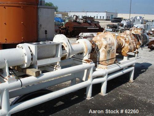 Used Bonnot Type 6" Continuous Cooking Extruder. Stainless steel contact parts. 6 Jacketed barrel sections 24-1/2" long rated 250 psi (steam), 8' barrel length 122.5". 9" wide x 17" long feed throat ...