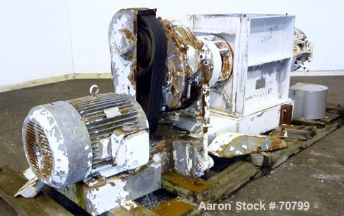 Used Bonnot Chopper/Extruder, 316/304 Stainless Steel. Non-jacketed trough 30" long x 20-1/2" wide x 25-1/2" deep. 6" diameter shaft, approximate 20" diameter x 50" long x 6-3/4" pitch screw. Driven ...