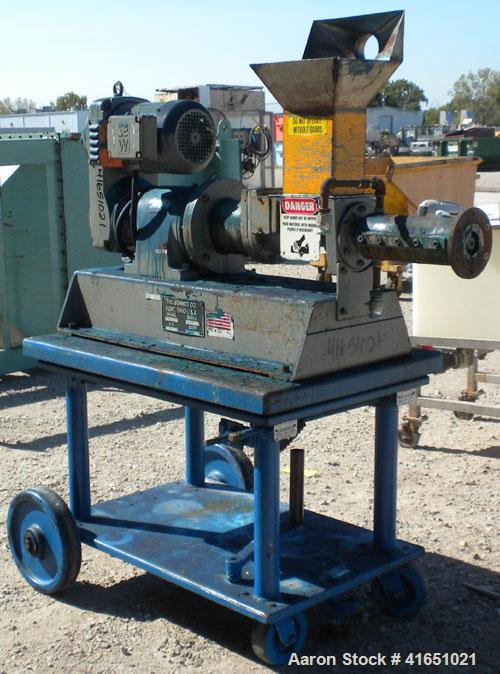 Used Bonnot 2" Single Packer Lab Extruder, model 2" LAB-W-PKR SS. Capacity 10 to 80 pounds per hour. Approximately 2" diameter x 20" long 15-5 PH stainless steel screw. 11" long section of carbon ste...