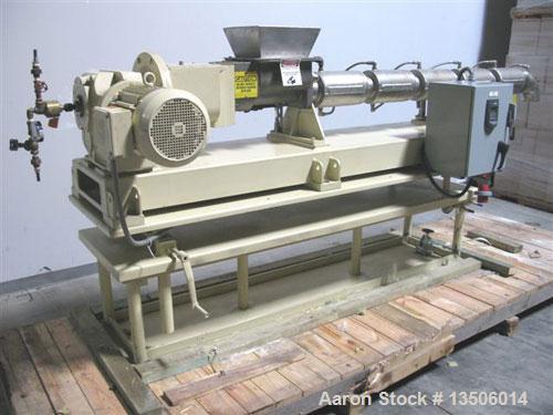 Used-Bonnot 4" single screw extruder, model 4"SS/TWN PKR. Stainless steel contact parts. Equipped with twin packer dual agit...