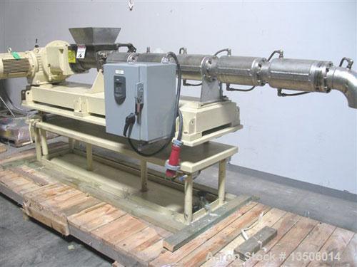 Used-Bonnot 4" single screw extruder, model 4"SS/TWN PKR. Stainless steel contact parts. Equipped with twin packer dual agit...