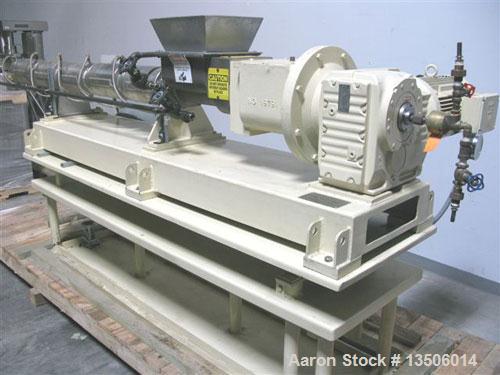 Used-Bonnot 4" single screw extruder, model 4"SS/TWN PKR. Stainless steel contact parts. Equipped with twin packer dual agit...