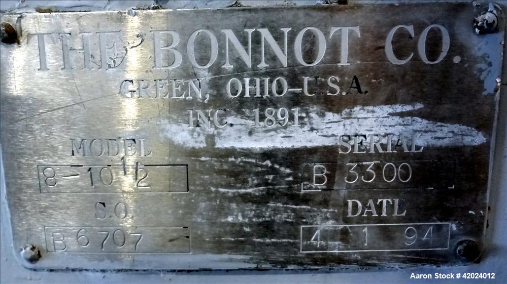 Used Stainless Steel Bonnot Extruder, Model 8-10-1/2