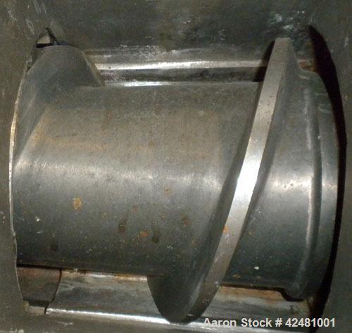 Used Extru-Tech Inline Extruder, Model E750-PDU-PT03-EX-300. Approximately 10’’ diameter 400 series stainless steel tapered screw. 316 Stainless steel jacketed feed section 10’’ x 8-3/4’’, no hopper....