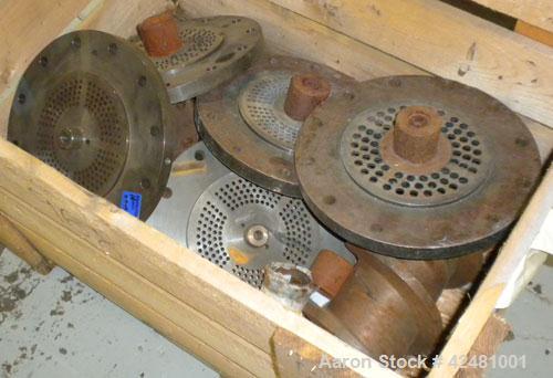 Used Extru-Tech Inline Extruder, Model E750-PDU-PT03-EX-300. Approximately 10’’ diameter 400 series stainless steel tapered screw. 316 Stainless steel jacketed feed section 10’’ x 8-3/4’’, no hopper....