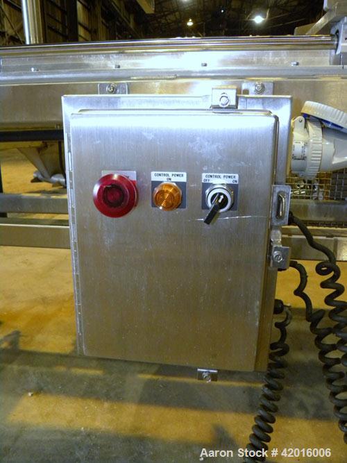 Used Twin Screw Food Extruder. (2) Approximately 4-1/2" diameter x 45" long polypropylene intermeshing screws. 316 Stainless steel non-jacketed barrel with (2) 2" and (8) 5/8" connections. 7-3/8" x 7...
