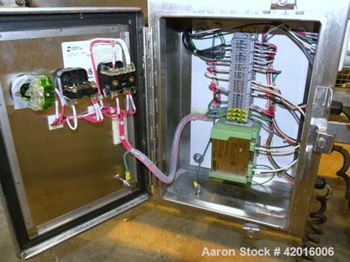 Used Twin Screw Food Extruder. (2) Approximately 4-1/2" diameter x 45" long polypropylene intermeshing screws. 316 Stainless steel non-jacketed barrel with (2) 2" and (8) 5/8" connections. 7-3/8" x 7...
