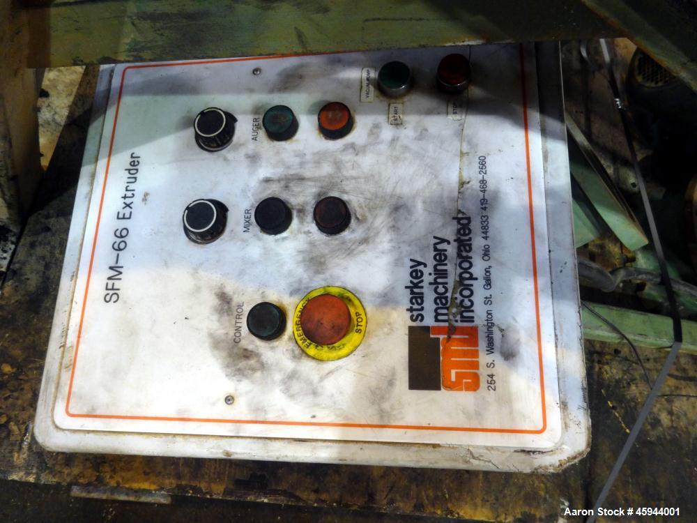 Used Starkey Machinery De-Airing System Consisting Of: (1) Starkey Machinery dual shaft paddle mixtruder, model SFM-66, 304 stainless steel. Non-jacketed trough 48" long x 24" wide x approximate 20" ...