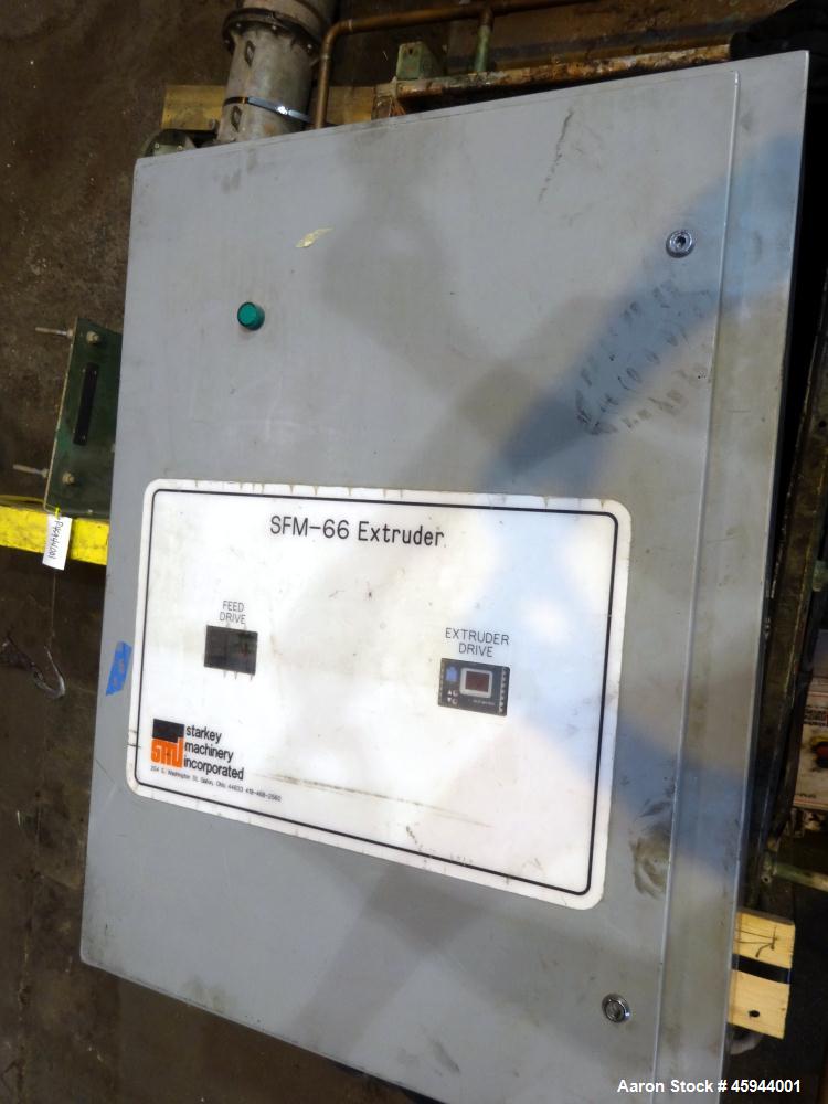 Used Starkey Machinery De-Airing System Consisting Of: (1) Starkey Machinery dual shaft paddle mixtruder, model SFM-66, 304 stainless steel. Non-jacketed trough 48" long x 24" wide x approximate 20" ...