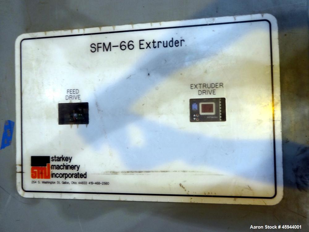 Used Starkey Machinery De-Airing System Consisting Of: (1) Starkey Machinery dual shaft paddle mixtruder, model SFM-66, 304 stainless steel. Non-jacketed trough 48" long x 24" wide x approximate 20" ...