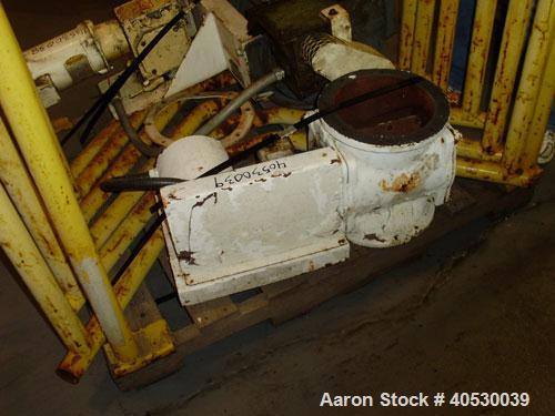 Used Rotary valve, approximately 8" diameter, 8" x 8" discharge, carbon steel, with 1/2 hp drive.
