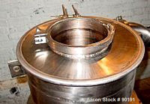 Used AZO Rotary Airlock, Model AL200, stainless steel. Includes a receiving hopper and stainless steel cyclone. Driven by an approximate 3 hp motor.