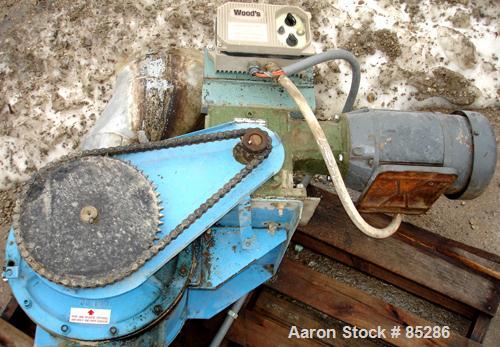 Used Carter Day Rotary Valve, Model 8CI12, Carbon Steel. 8" x 12". 8 vane rotor, approximately .80 cubic feet per revolution. Driven by a 1 HP, 180 Volt, 1750 RPM DC gearmotor. Mounted on a carbon st...