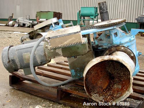 Used Carter Day Rotary Valve, Model 8CI12, Carbon Steel. 8" x 12". 8 vane rotor, approximately .80 cubic feet per revolution. Driven by a 1 HP, 180 Volt, 1750 RPM DC gearmotor. Mounted on a carbon st...