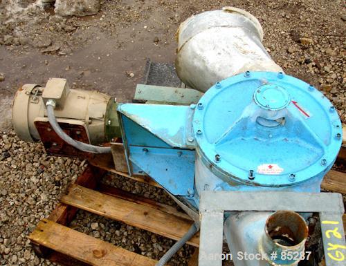 Used Carter Day Rotary Valve, Model 8CI12, Carbon Steel. 8" x 12". 8 vane rotor, approximately .80 cubic feet per revolution. Driven by a 1 HP, 180 Volt, 1750 RPM DC gearmotor. Mounted on a carbon st...
