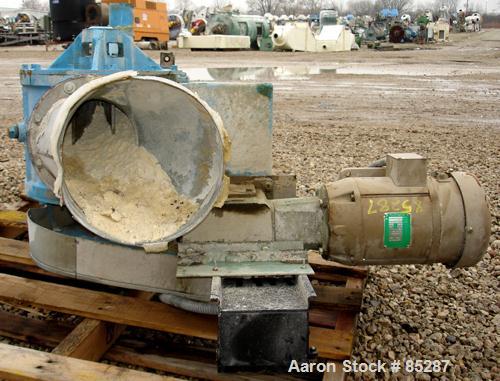 Used Carter Day Rotary Valve, Model 8CI12, Carbon Steel. 8" x 12". 8 vane rotor, approximately .80 cubic feet per revolution. Driven by a 1 HP, 180 Volt, 1750 RPM DC gearmotor. Mounted on a carbon st...