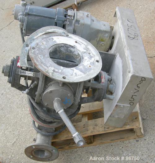 Used Flo-Tronics/Mac Rotary Valve, Model RV-501. 8" x 8" approximate 8 vane closed rotor, 304 stainless steel. Approximate .20 cubic feet per revolution. Driven by a 3/4 HP, 3/60/230/460 Volt, 1725 R...