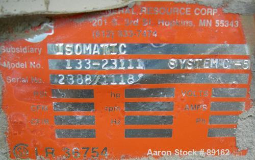 USED: General Resource Corp rotary valve, model 133-23111. Approximate 12" diameter x 12" wide open vane carbon rotor, .6 cubic feet per revolution. Driven by a 3/4 hp, 3/60/230/460 volt, 1725 rpm ge...